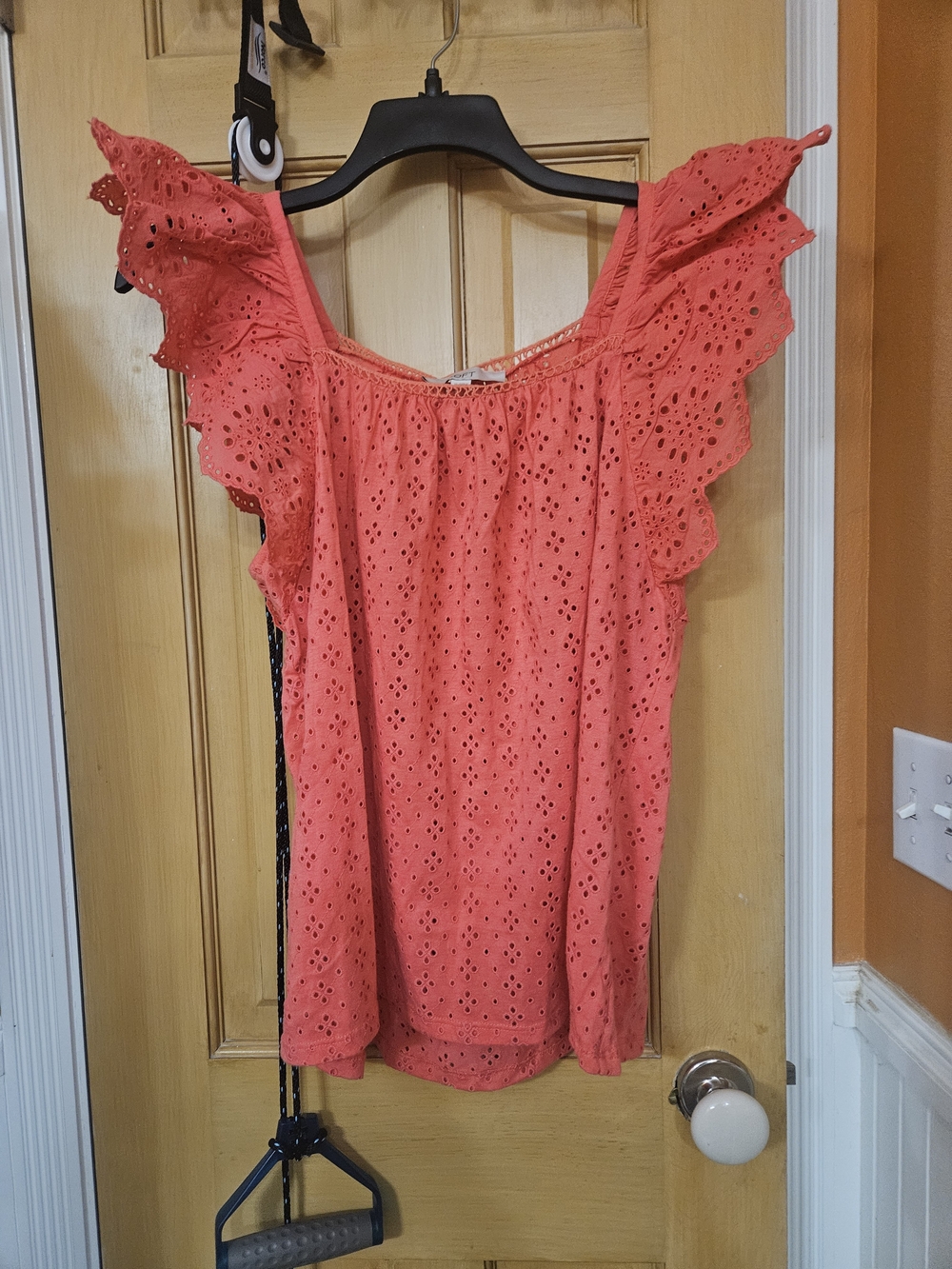 LOFT Coral Eyelet Ruffle Tank